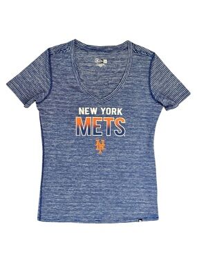 New Era New York Mets Space Dye V Neck Tee Blue White Medium MLB